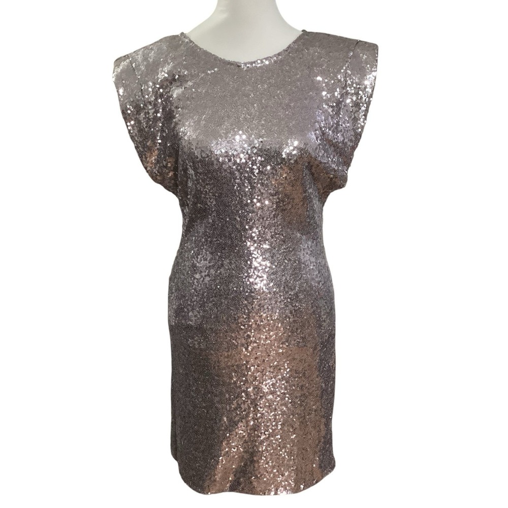 ASTR The Label Silver Sequin Shoulder Pad Mini Dress ADR102673-003 XS New
